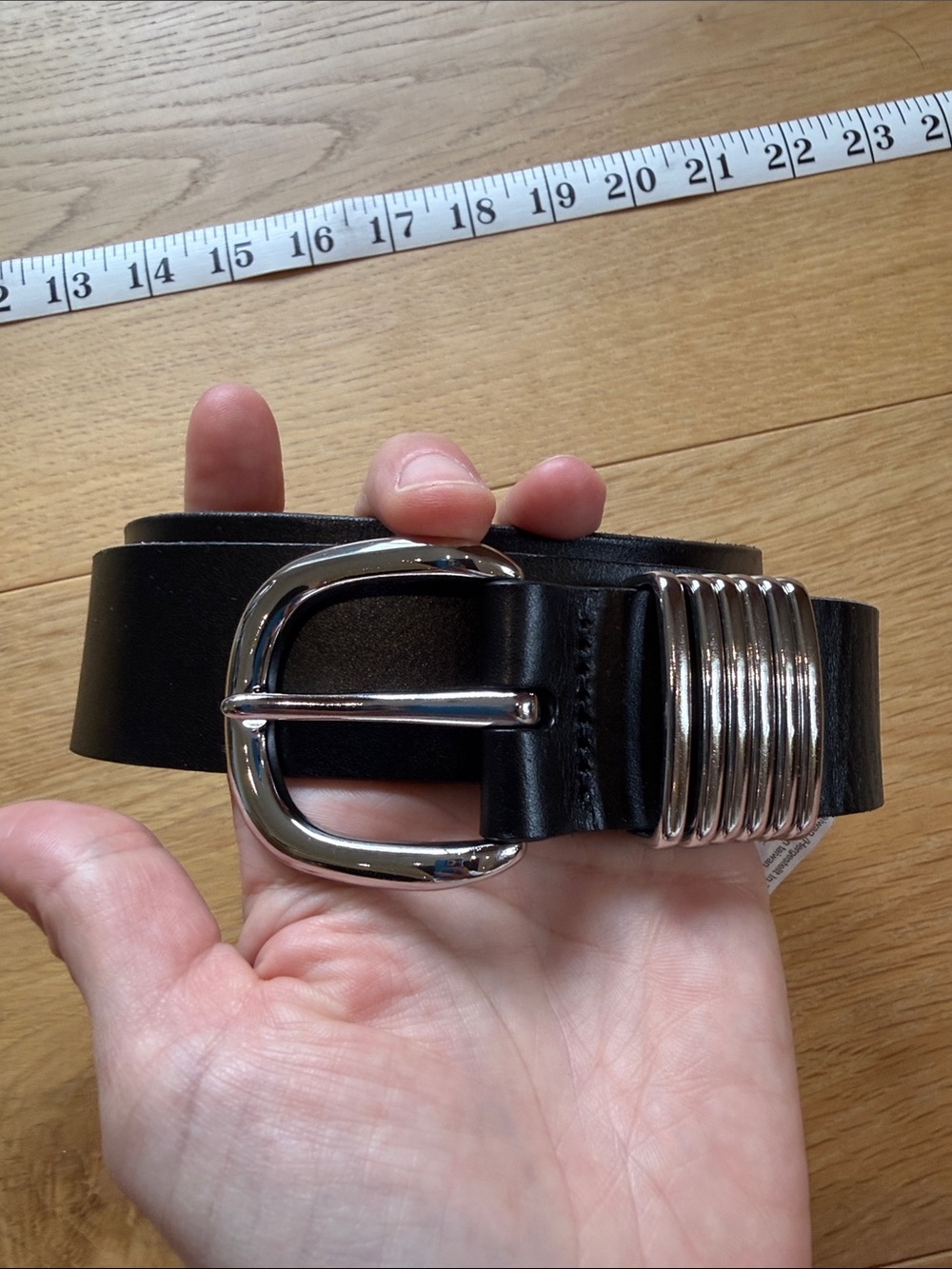 J. Crew Black Leather Belt with Silver-Tone Buckle